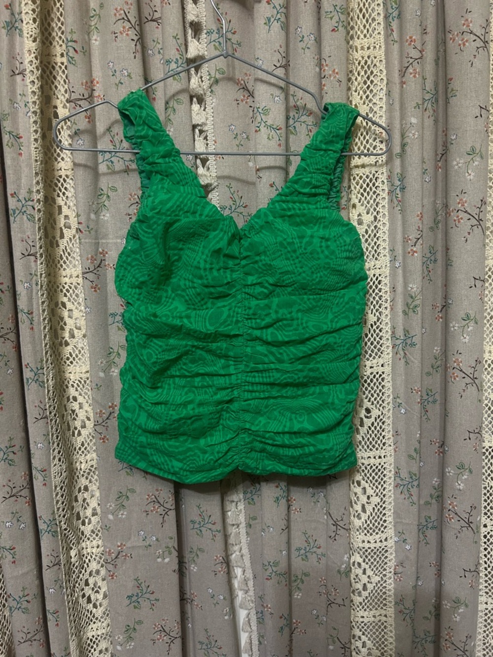 Little Olin Green Ruched Crop Top Textured Cotton Size 12Y